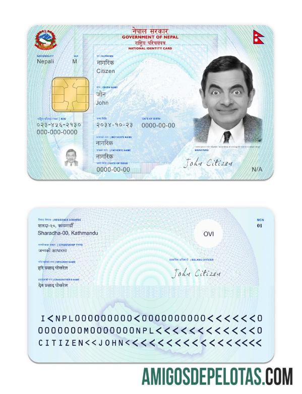 Modelo de cartão NID do Nepal